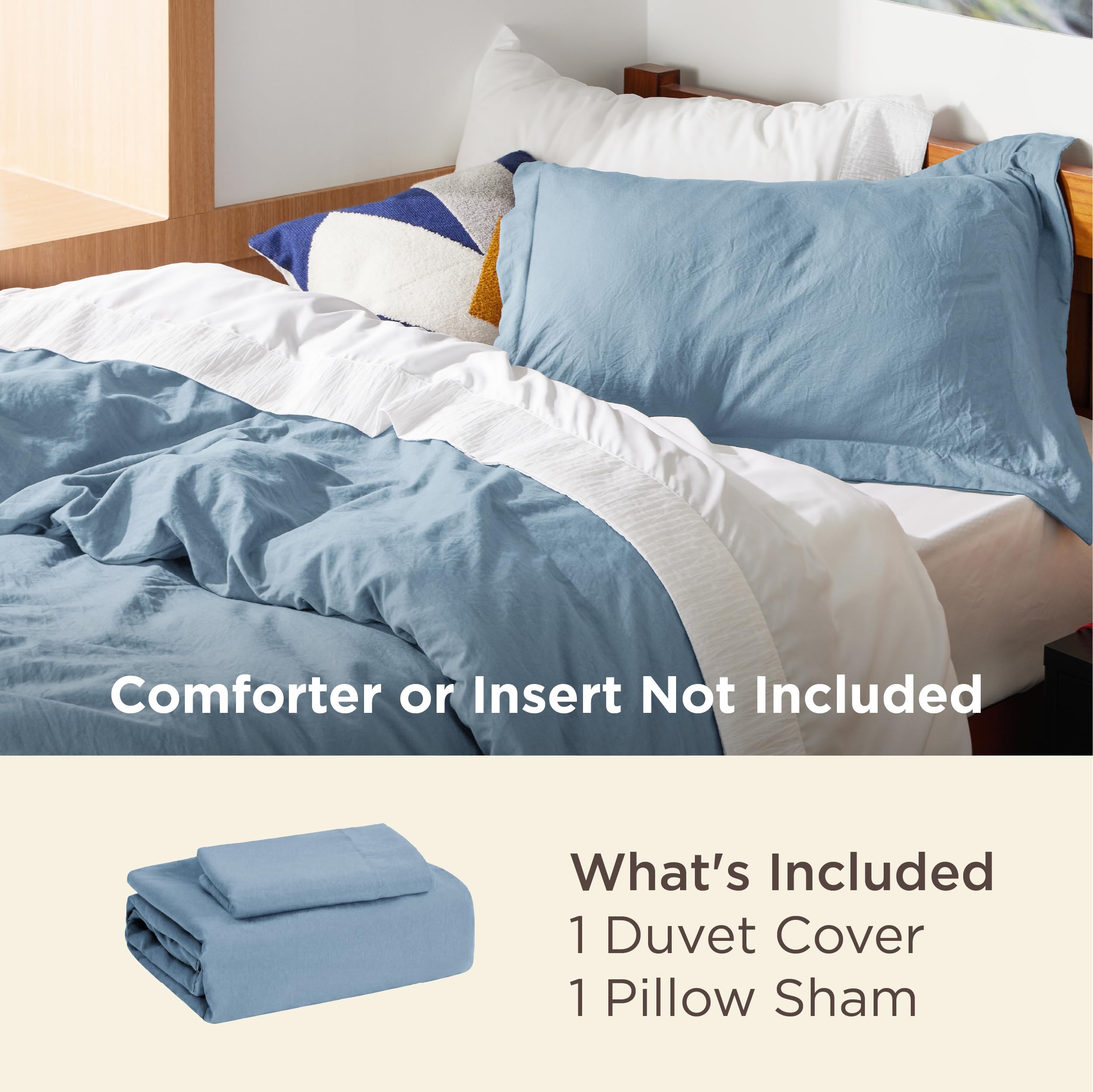 Bedsure dusty blue fabric close-up showing cotton-like texture and soft touch benefit