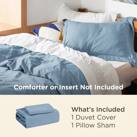 Bedsure dusty blue fabric close-up showing cotton-like texture and soft touch benefit