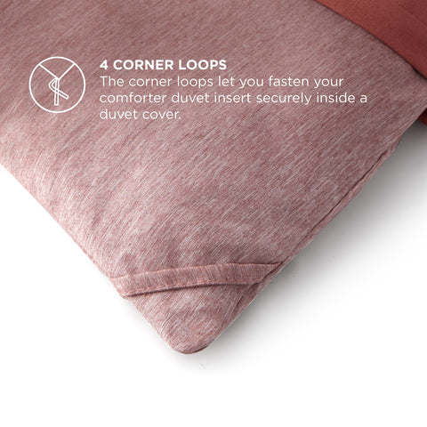 Bedsure dusty pink corner loop close-up shows secure duvet attachment