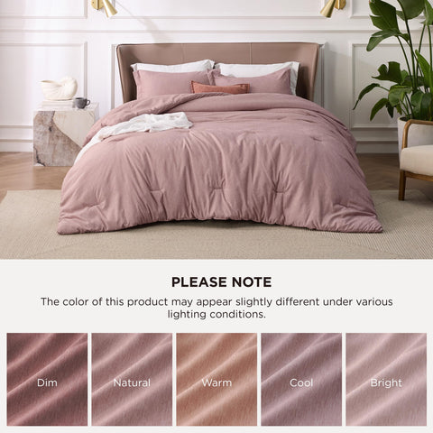Bedsure dusty pink next to measuring tape showing 90x90 inch queen scale