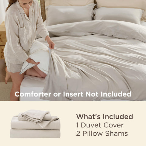 Bedsure fabric close-up showing linen-like texture and soft hand feel