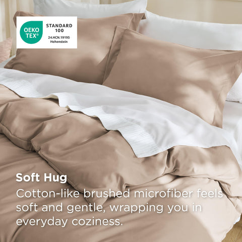 Bedsure fabric close-up highlights double-brushed microfiber texture for plush nightly comfort