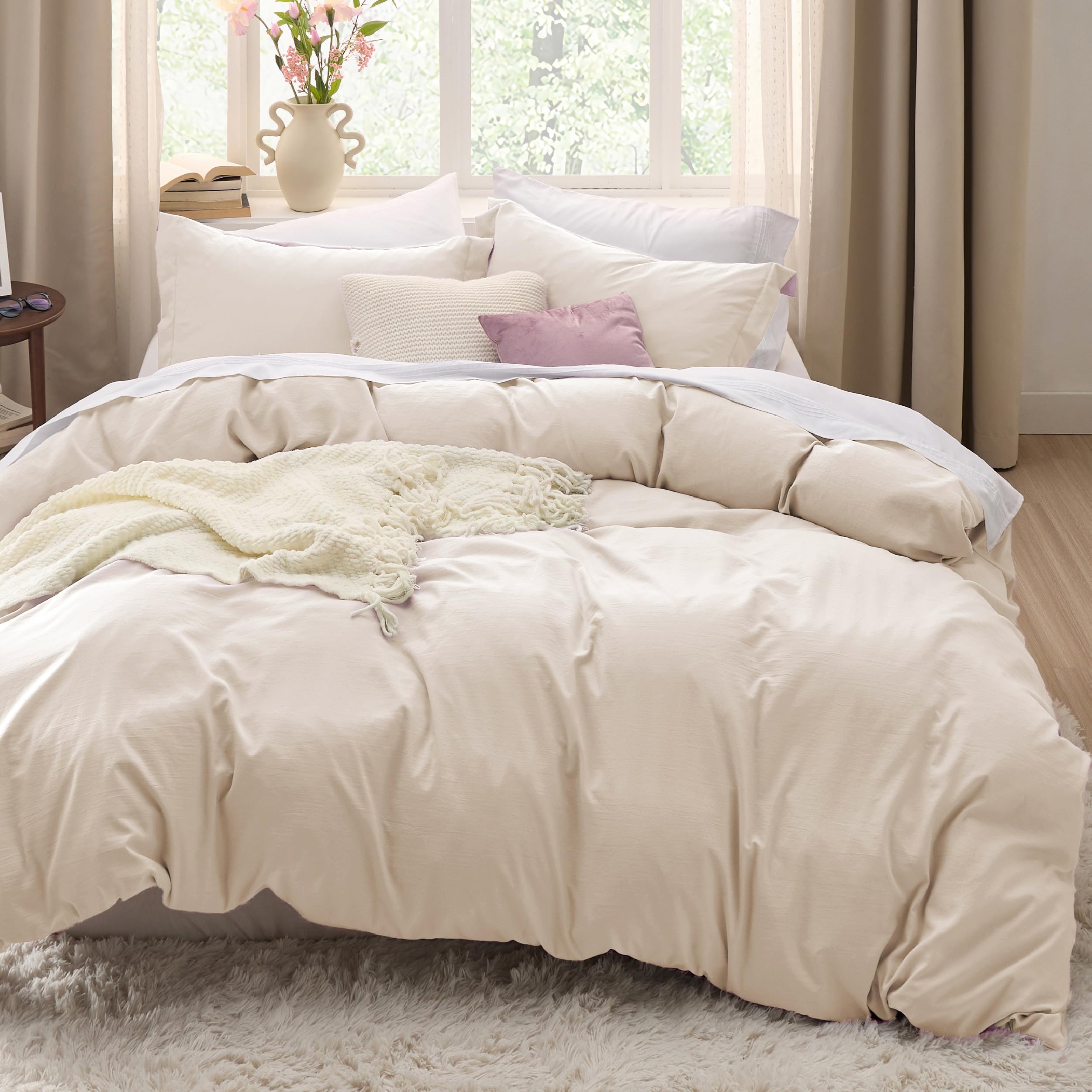 Bedsure duvet cover front view showing cream color and smooth finish for cozy styling