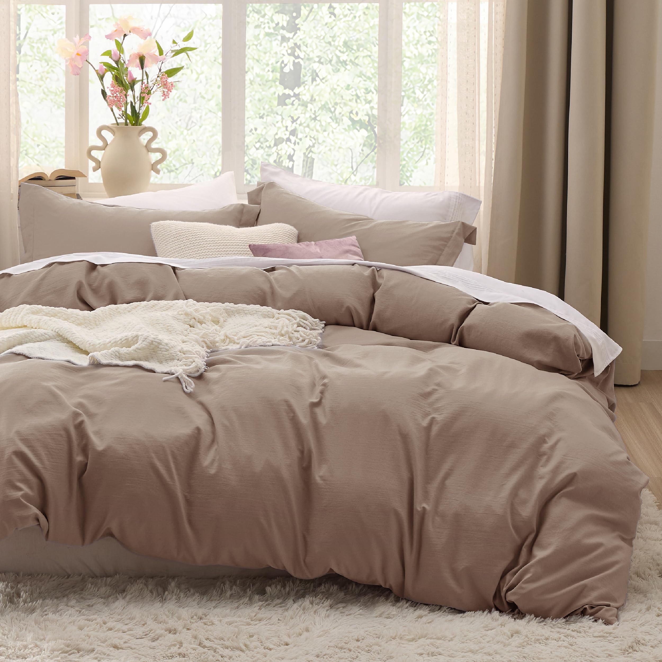 Bedsure duvet cover front view showing khaki color and clean design benefit: neutral styling