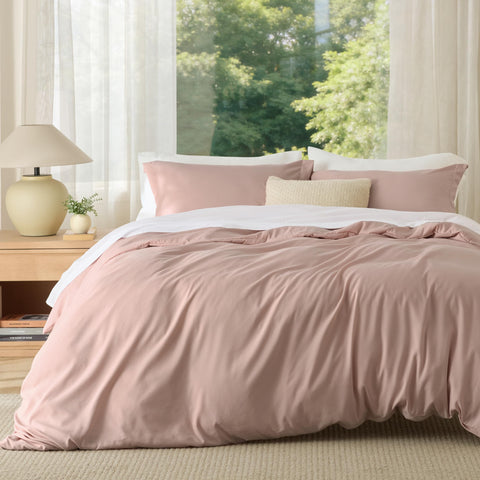 Bedsure duvet cover front view in dusty rose showing smooth finish and inviting look