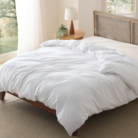Bedsure duvet cover front view in white showing neat fit and clean look