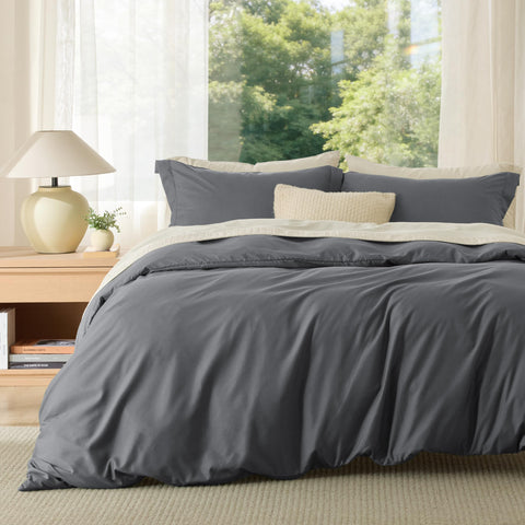 Bedsure duvet cover front view showing dark grey color and neat fit