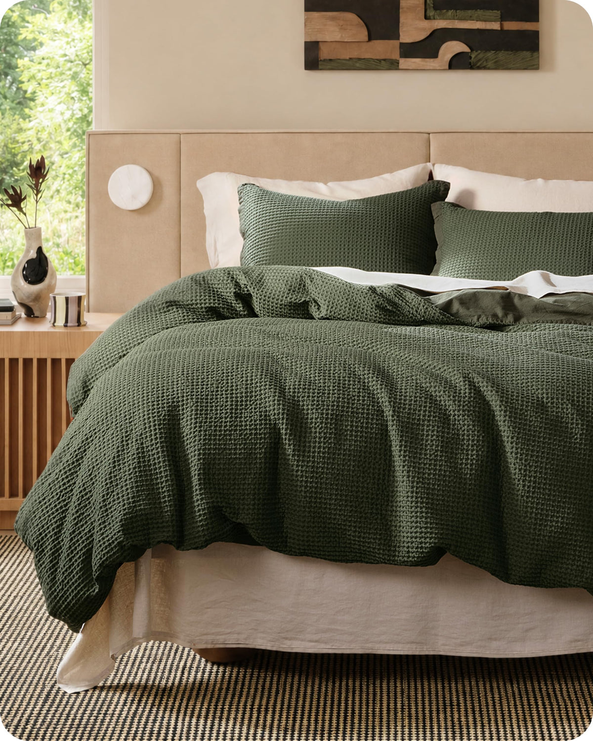 Bedsure duvet cover front view showing textured waffle and neat finish