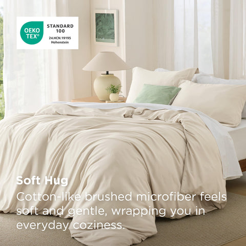 Bedsure close-up of double-brushed fabric texture for a soft, quiet sleep surface