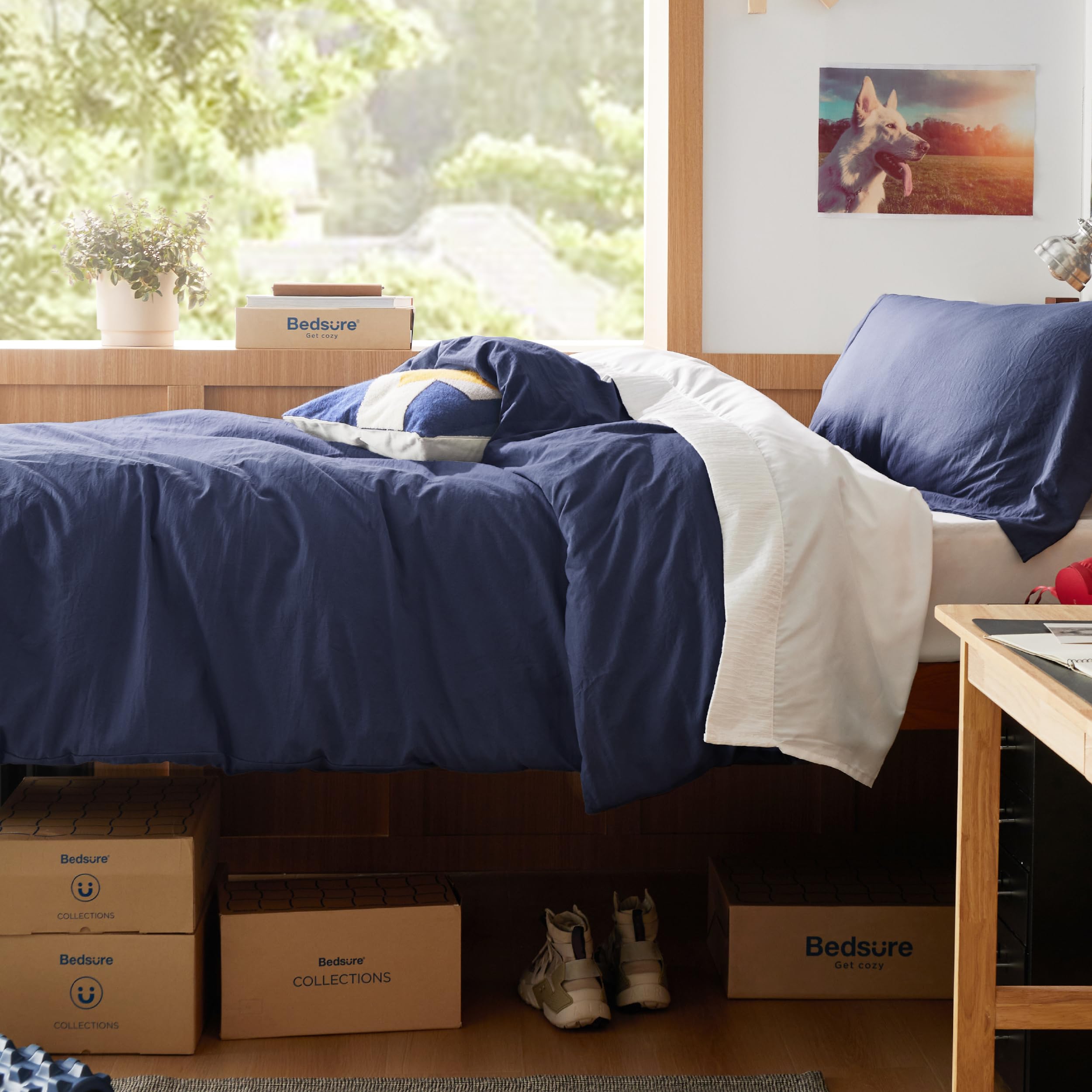 Bedsure duvet cover on made bed demonstrating smooth, wrinkle-resistant look