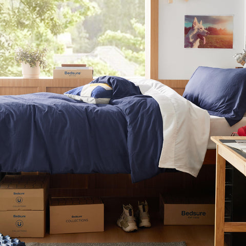 Bedsure duvet cover on made bed demonstrating smooth, wrinkle-resistant look