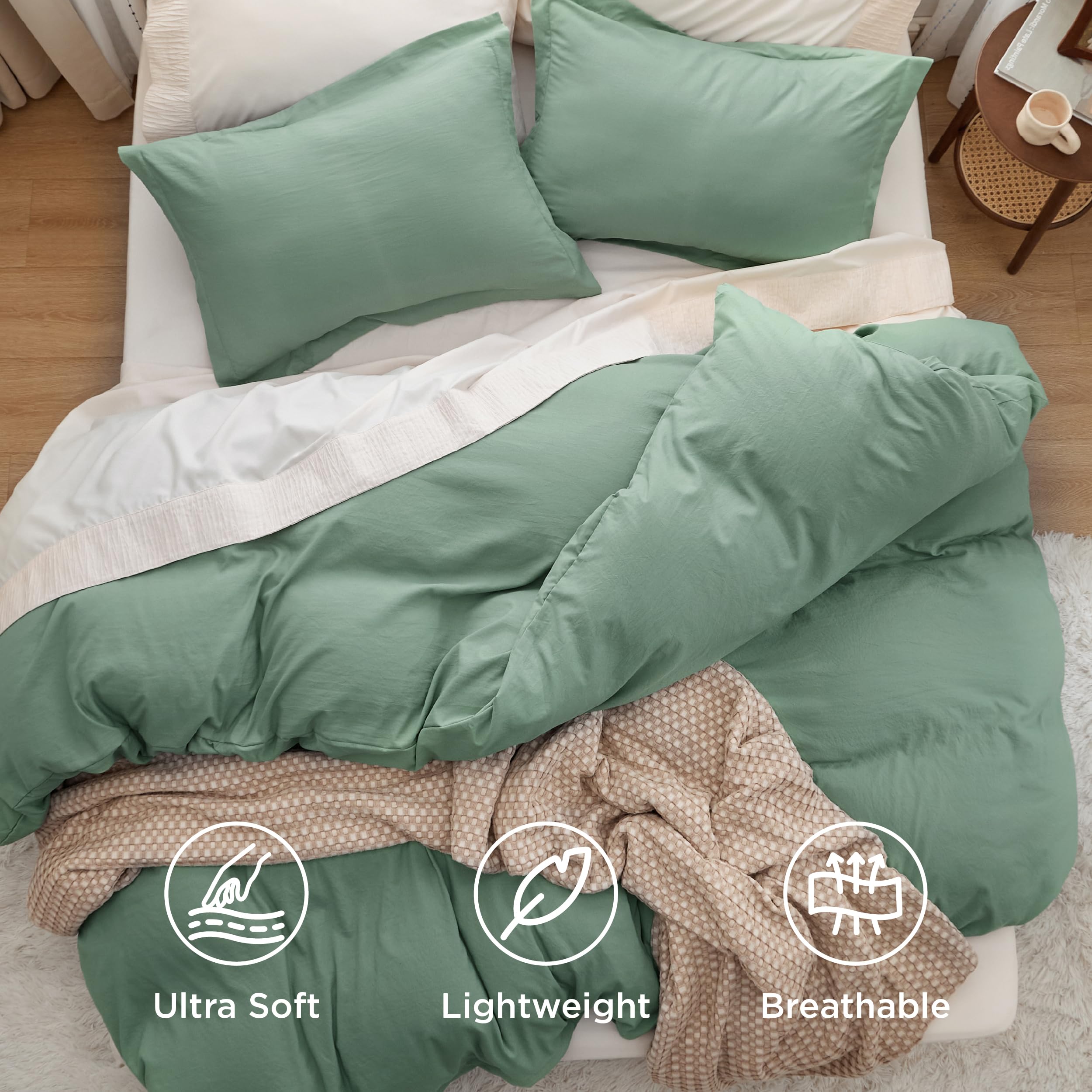 Bedsure duvet cover styled on queen bed illustrating natural color and restful atmosphere