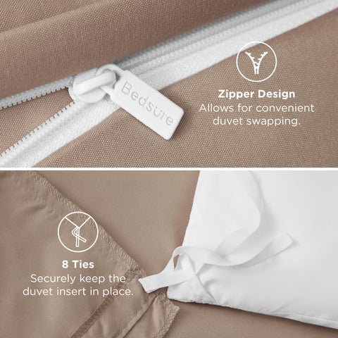 Bedsure on queen mattress shows size and drape for accurate scale and fit expectations
