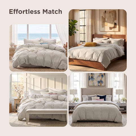 Bedsure duvet folded for storage highlighting easy-care, wrinkle-resistant fabric