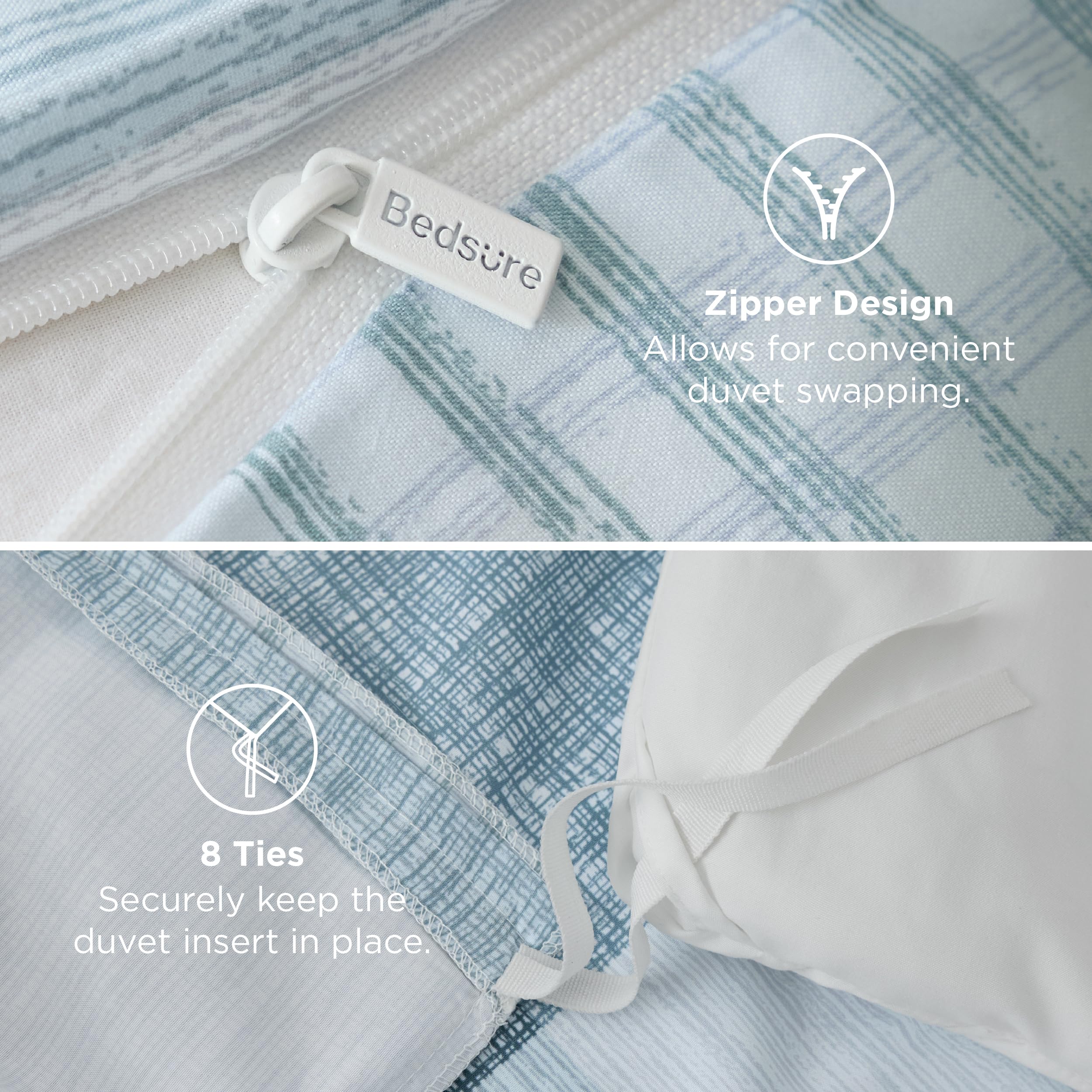 Bedsure duvet cover laid beside ruler showing 90x90 inch queen coverage