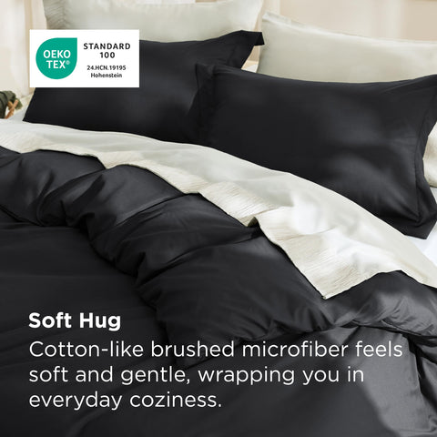 Bedsure fabric close-up revealing double-brushed microfiber softness and quiet feel
