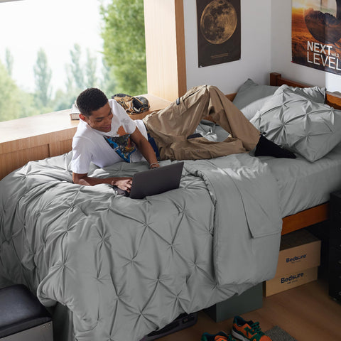 Bedsure close-up of brushed microfiber texture for quiet, soft comfort