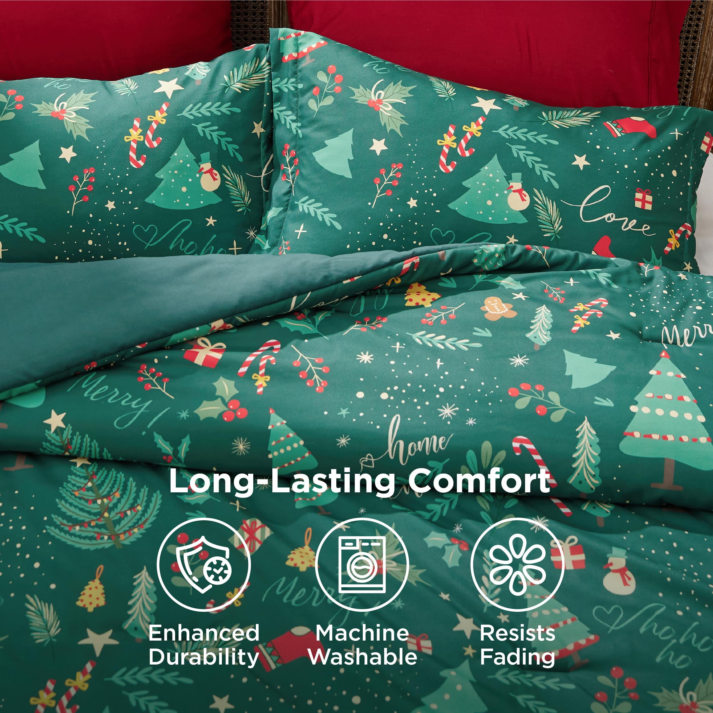 Bedsure comforter loft cross-section showing 260gsm hollow fiber fill and insulation