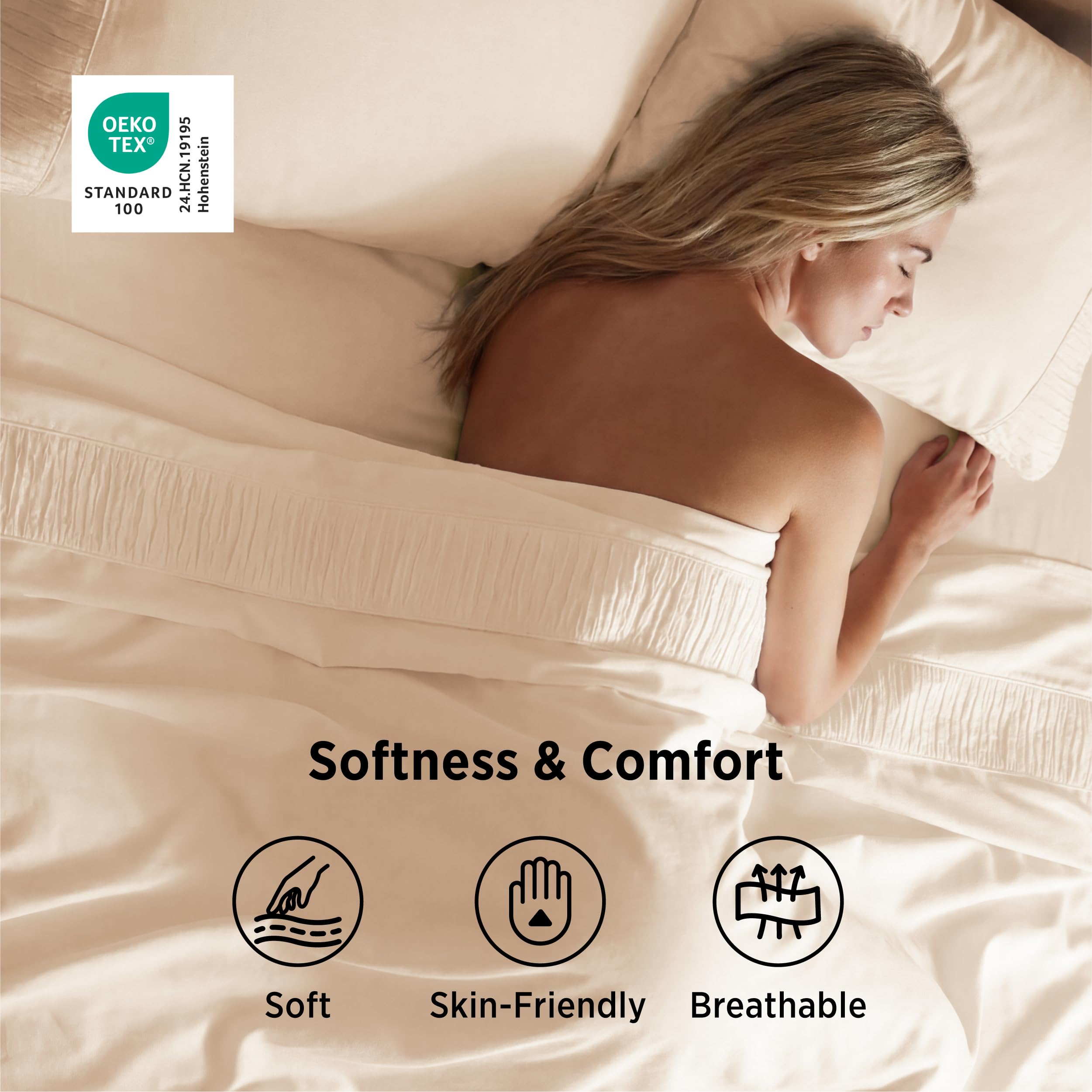 Bedsure fitted sheet deep pocket close-up, secure fit for thick mattresses