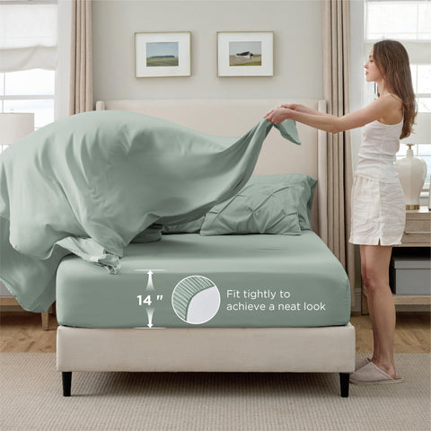 Bedsure fitted sheet deep pocket closeup for secure mattress fit