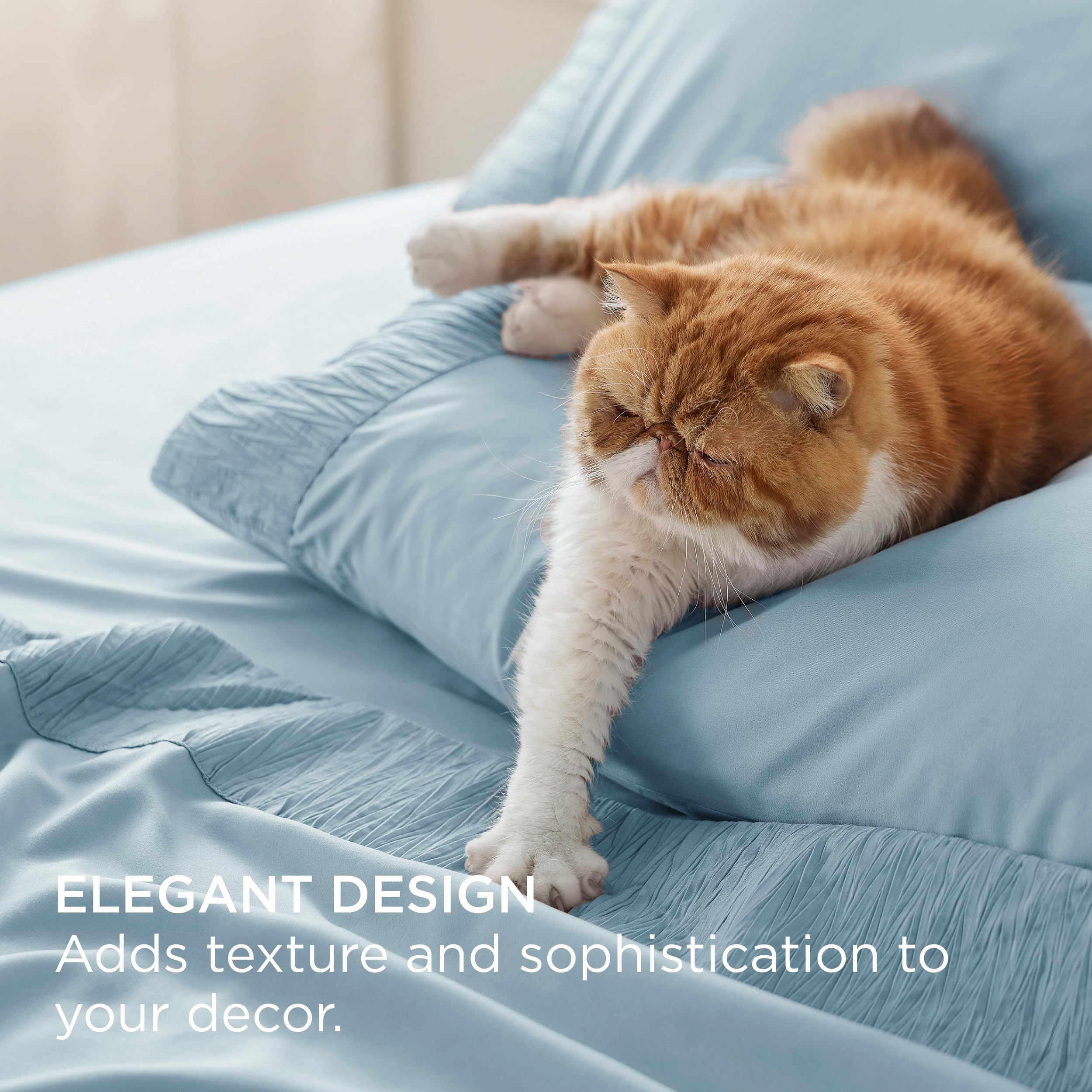 Bedsure fitted sheet deep pocket shot showing secure fit on thick mattress