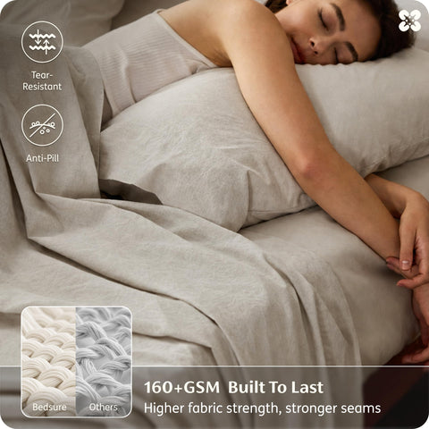 Bedsure fitted sheet pocket detail showing 16-inch depth for secure fit