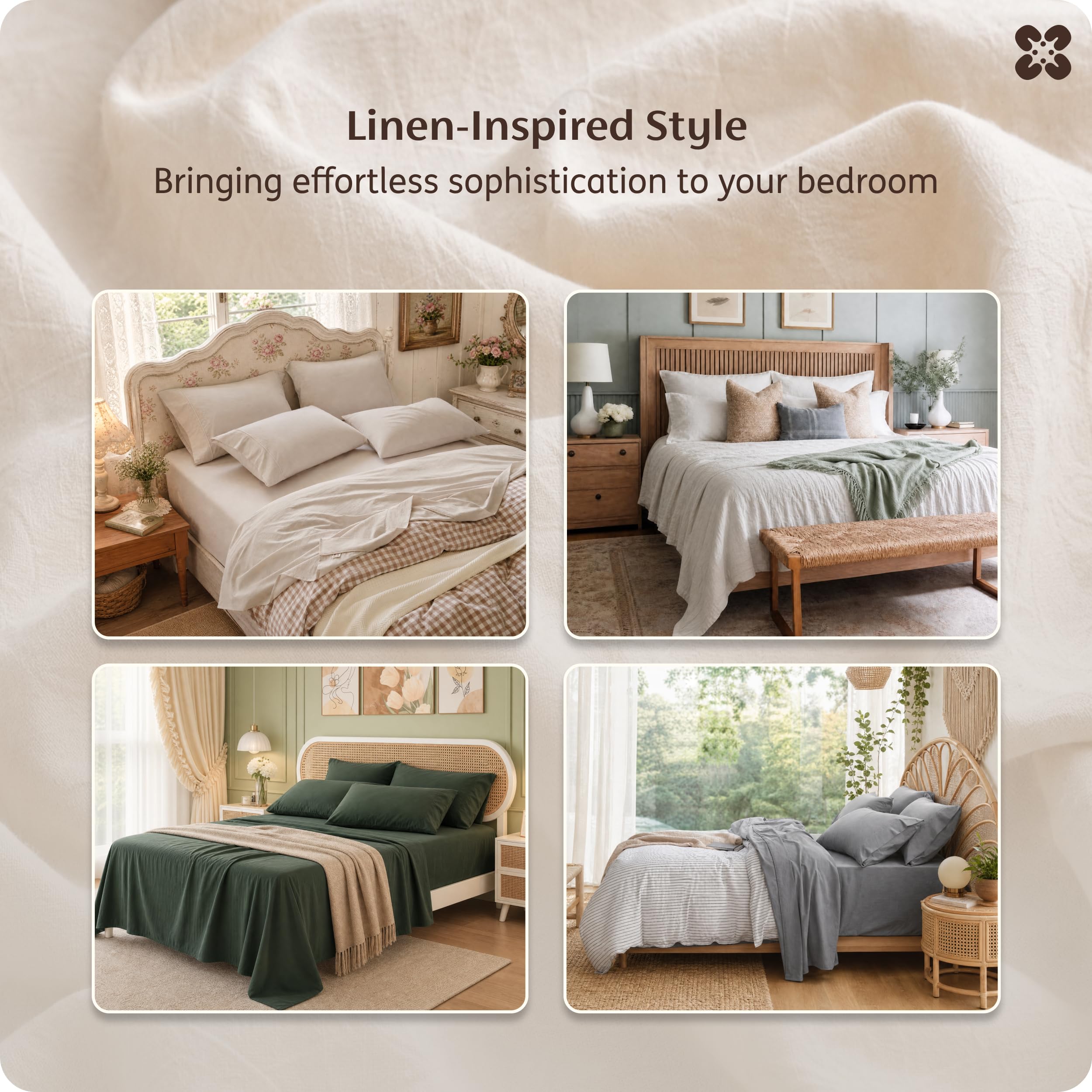 Bedsure flat sheet spread on bed showing relaxed rumpled linen aesthetic