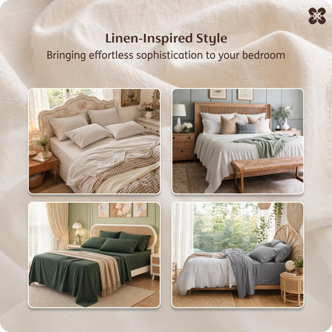Bedsure flat sheet spread on bed showing relaxed rumpled linen aesthetic