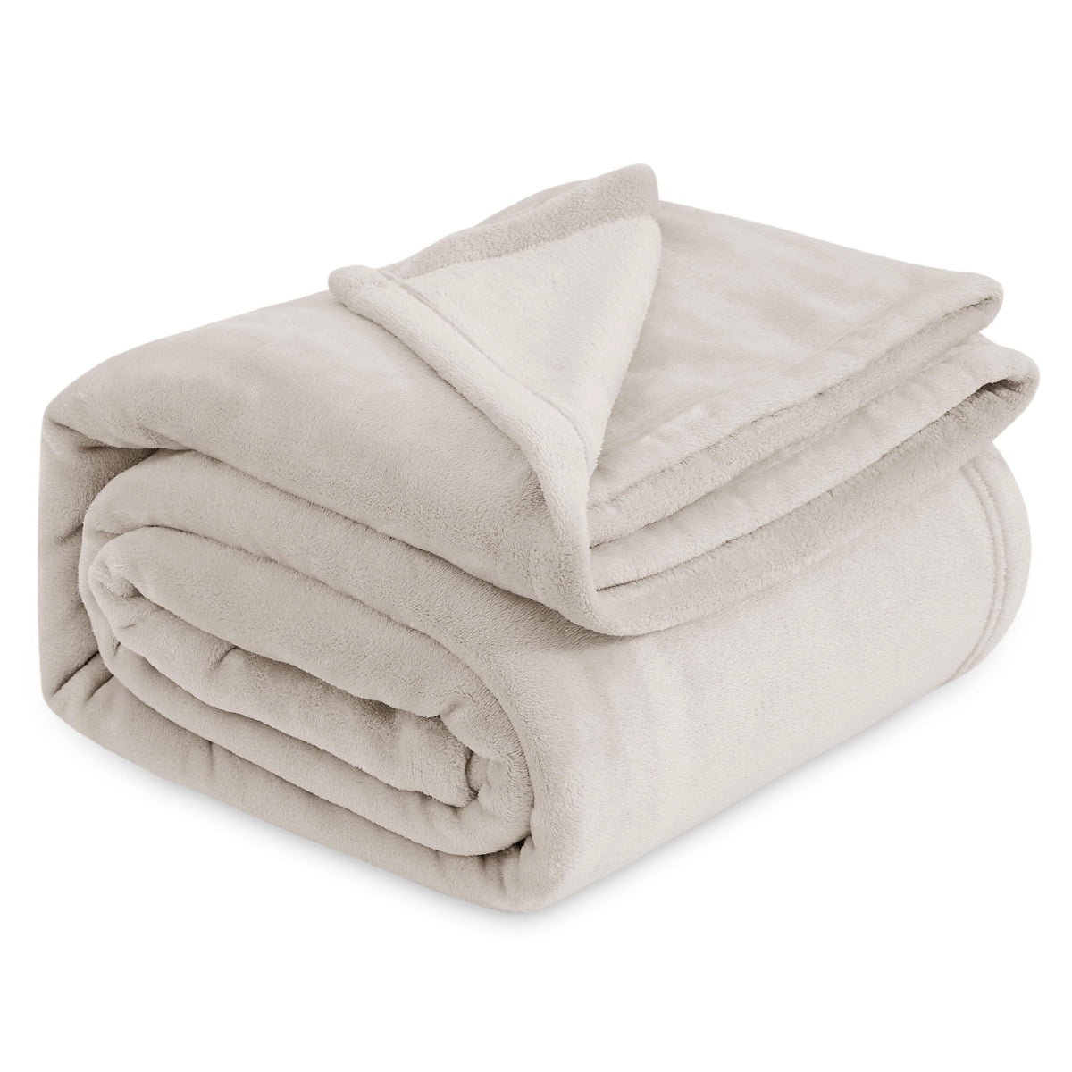 Bedsure blanket front packaging showing linen beige color and cozy look