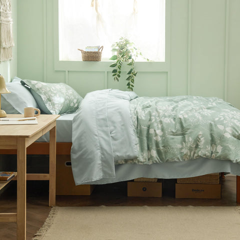Bedsure styled on a dorm bed showing compact room styling and easy setup