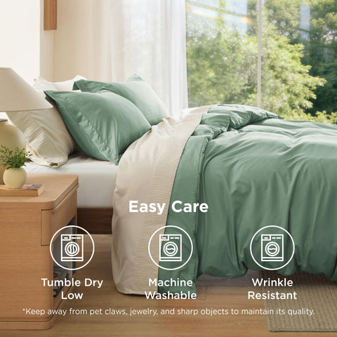 Bedsure folded set in packaging showing neat storage and travel-ready benefit