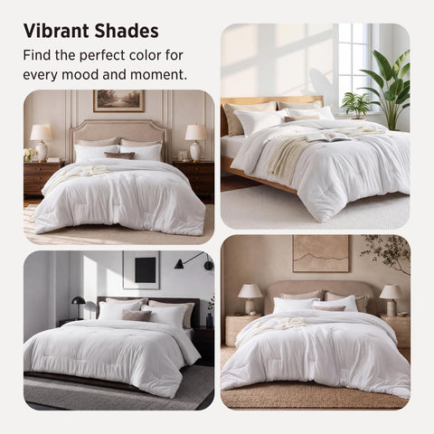 Bedsure folded comforter set in closet showing compact storage convenience