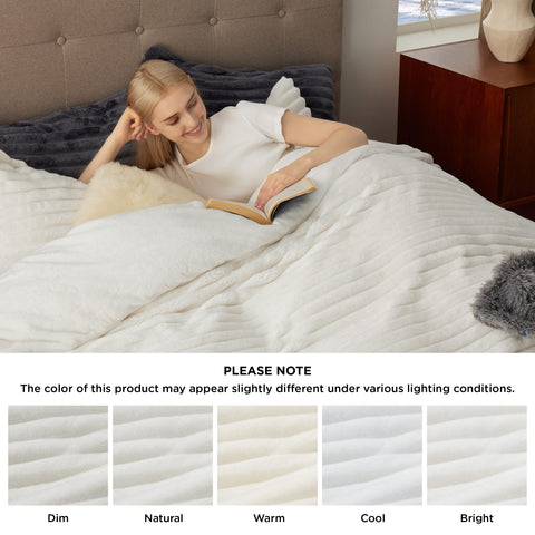 Bedsure folded set beside ruler, demonstrates queen size proportions