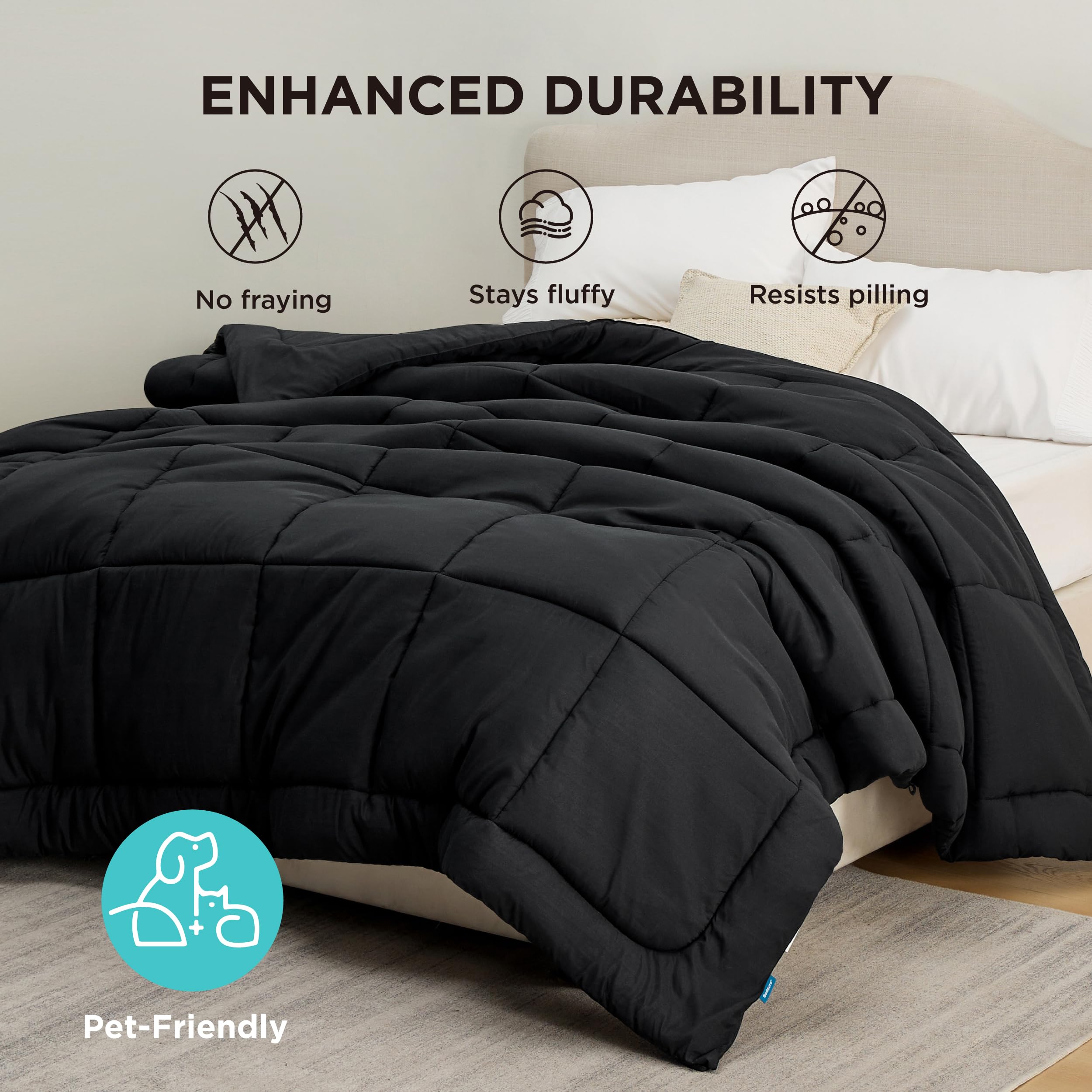 Bedsure folded comforter next to ruler for size and packing comparison