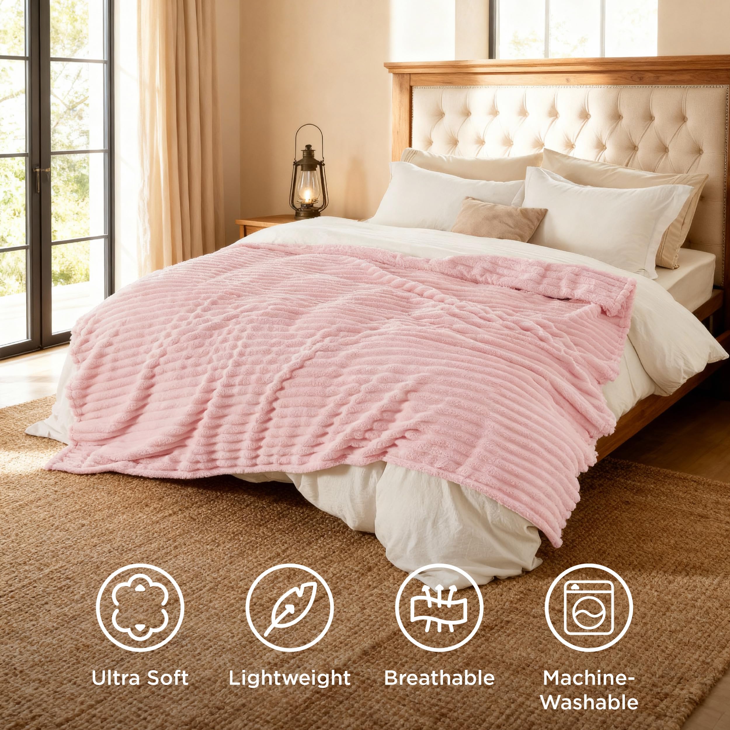Bedsure folded blanket beside ruler for size scale and easy storage benefit