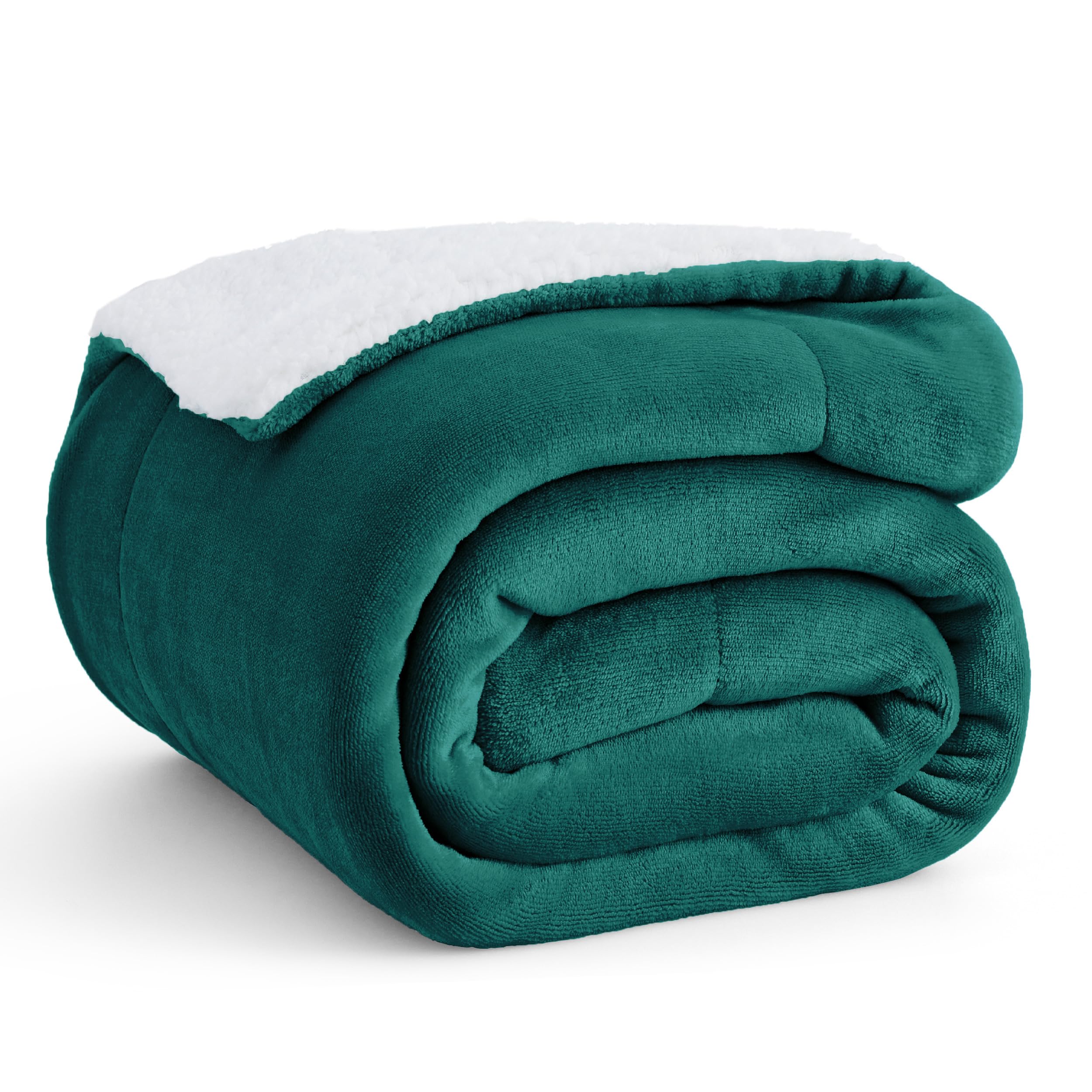 Bedsure forest green folded front showing plush flannel face and cozy look