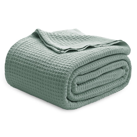 Bedsure front flat lay showing full 90x90 sage blanket and styling benefit