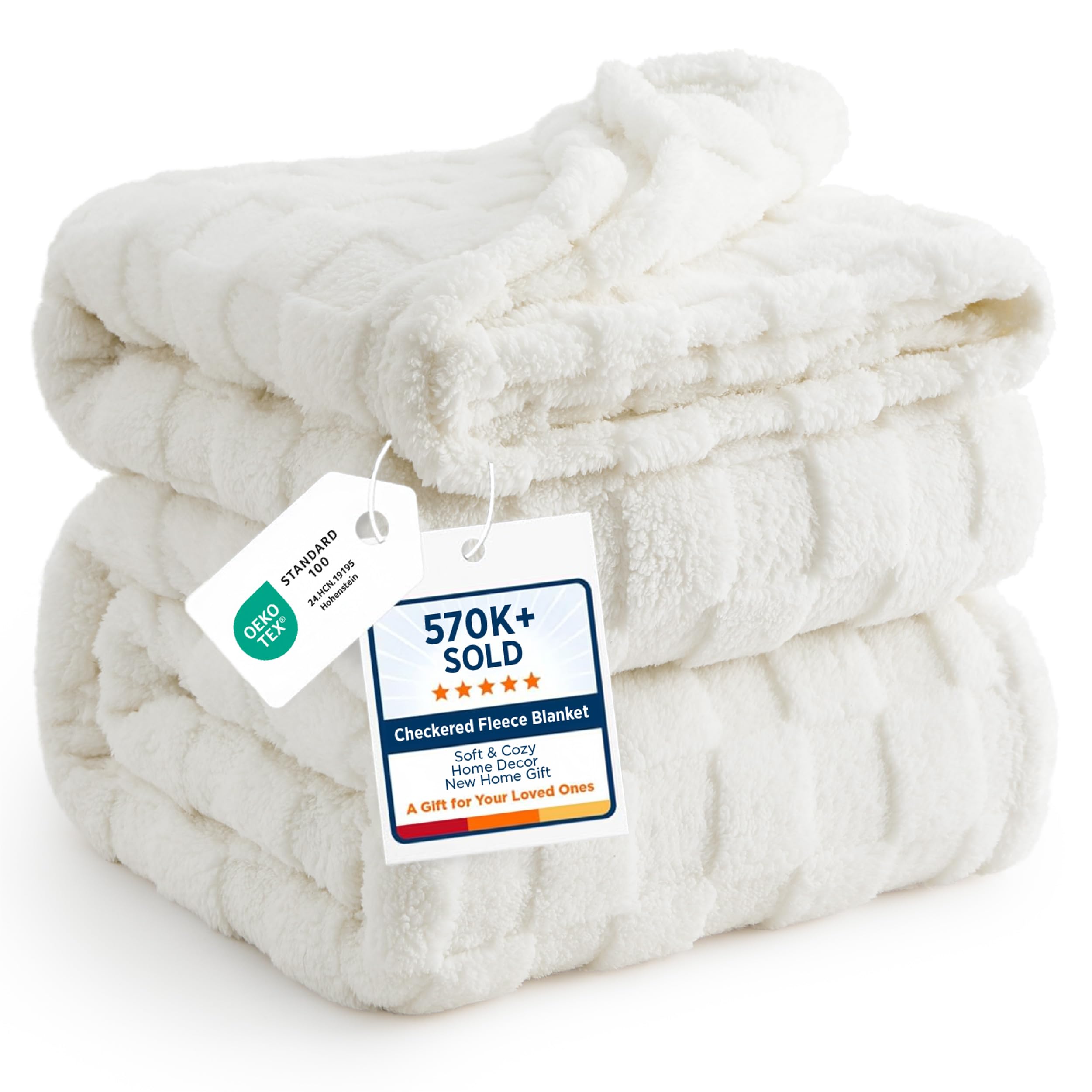 Bedsure front view of folded blanket showing tidy edges and clean white look for welcoming comfort