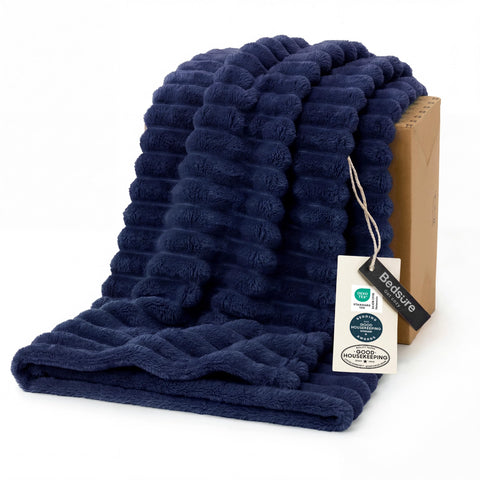 Bedsure front view of navy throw showing neat edges and color for stylish decor