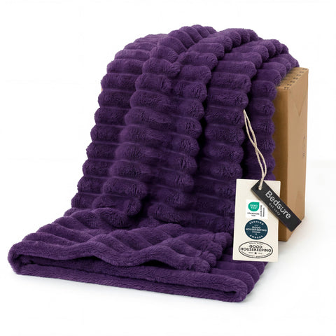 Bedsure front view of purple throw showing neat fold and inviting texture for decor