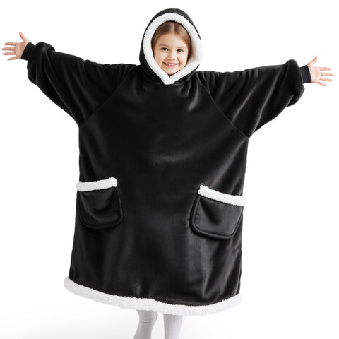 Bedsure front view of black kids hoodie showing cozy fit and warmth
