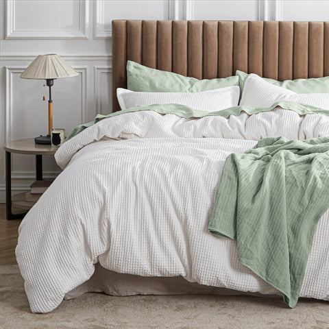 Bedsure front view comforter set showing clean white styling and cozy appeal