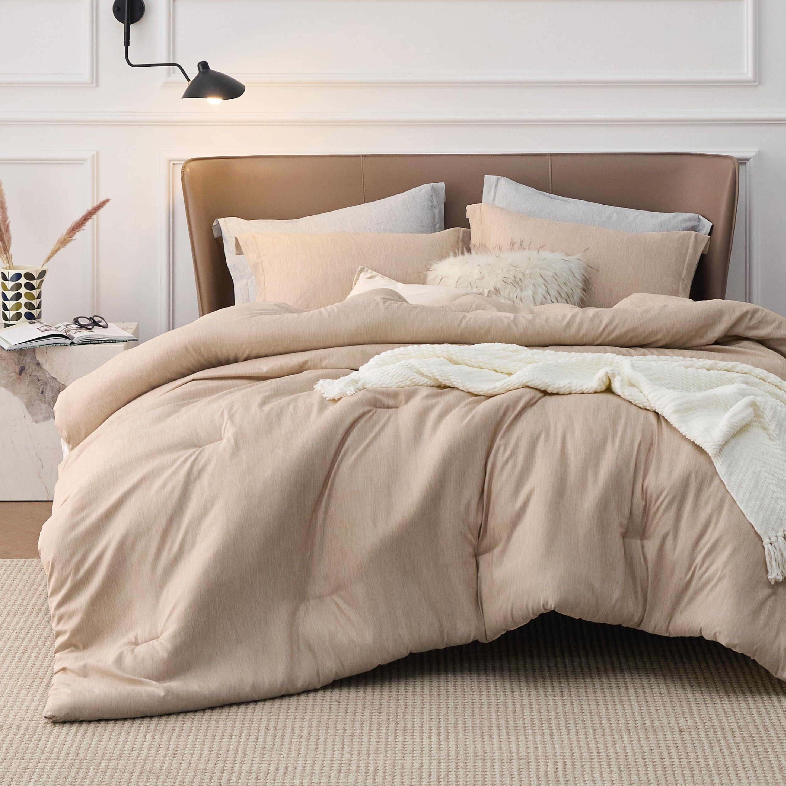Bedsure front view of comforter set showing full queen coverage and neat styling