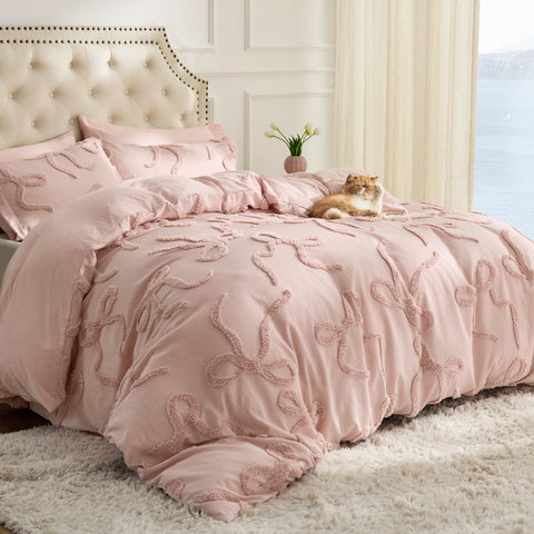 Bedsure front view comforter showing rose pink color and overall design enhancement