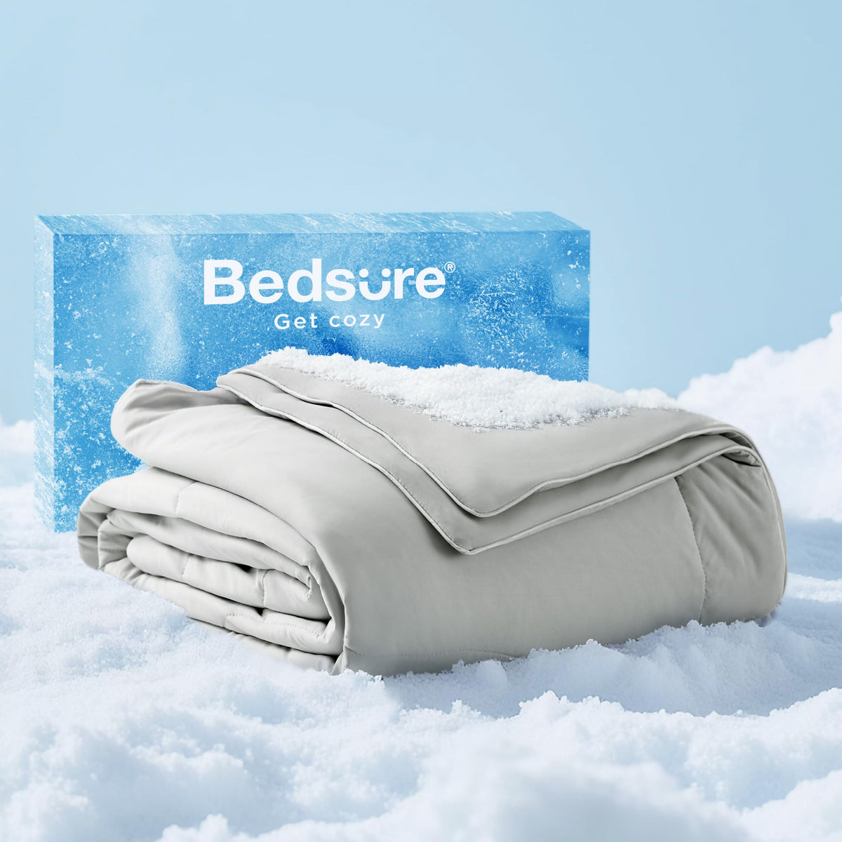 Bedsure front view twin grey blanket showing cool, lightweight comfort