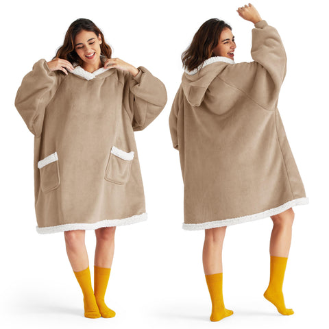 Bedsure front view brown hoodie showing full coverage and cozy look