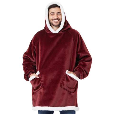 Bedsure front view burgundy hoodie showing oversized comfort