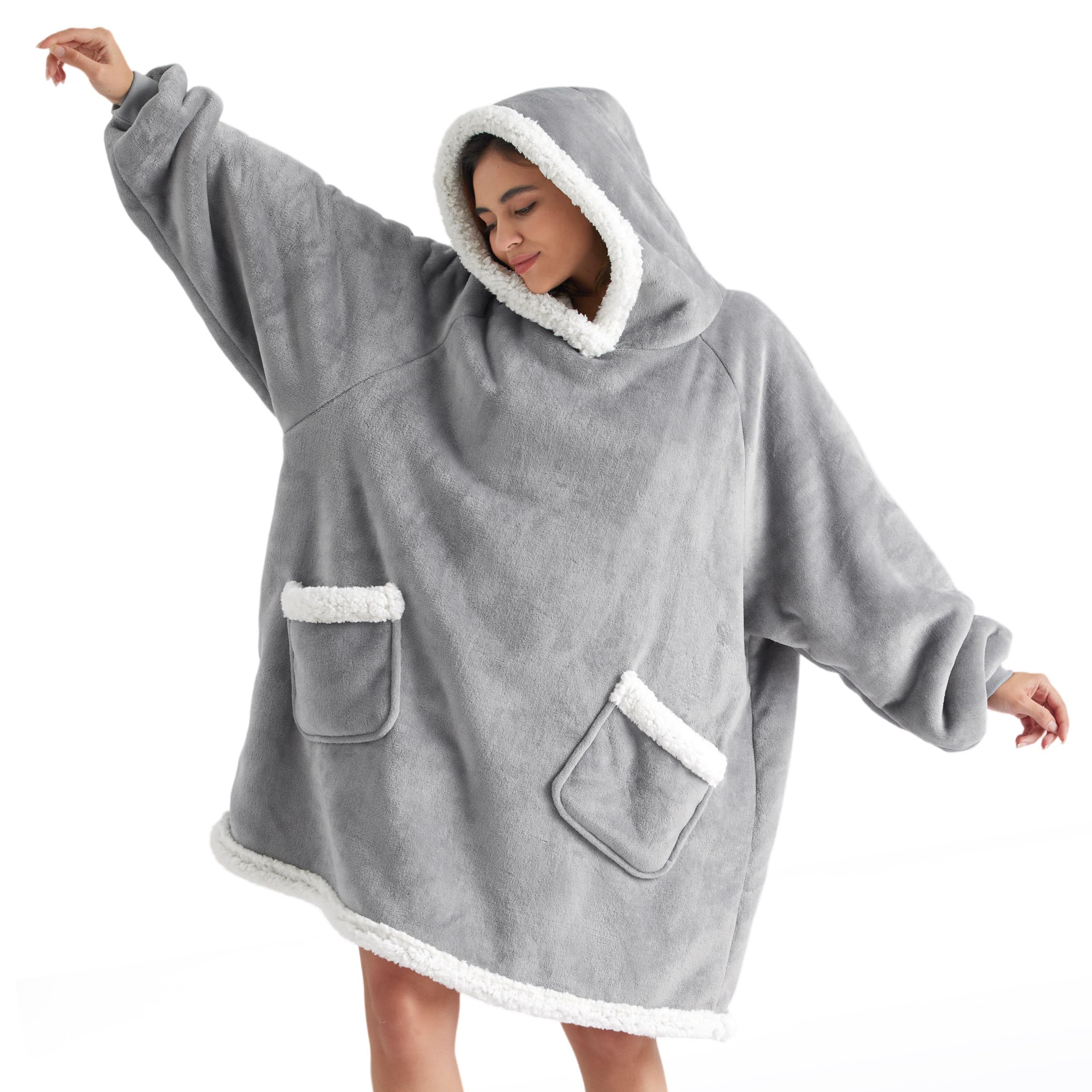 Bedsure front view hoodie grey showcasing cozy fit and easy wear