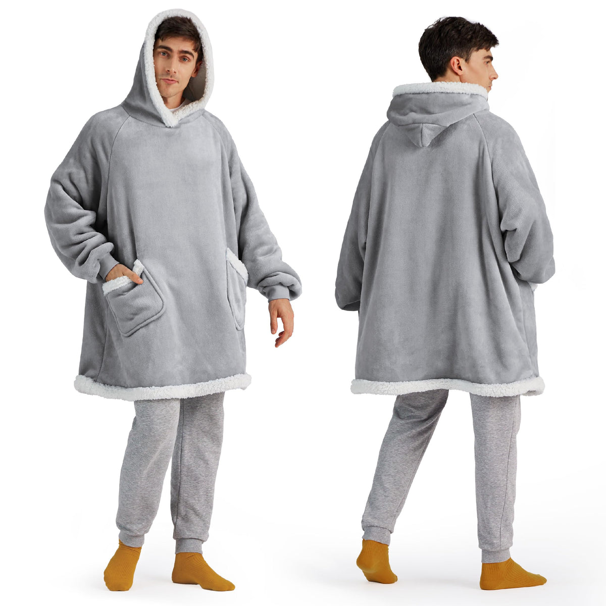 Bedsure front view hoodie grey showing roomy fit and cozy style