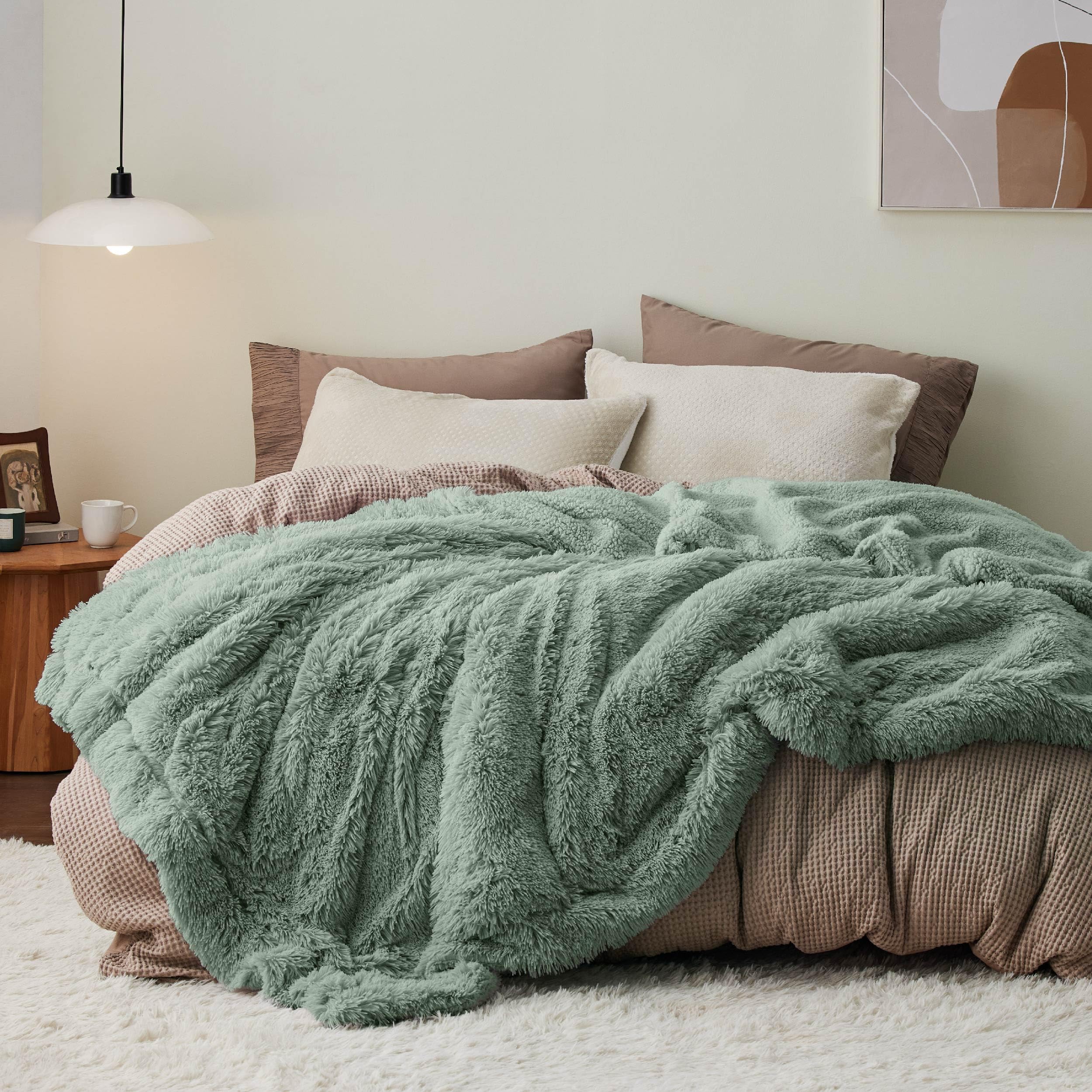 Bedsure front view of sage green king blanket showing full coverage and modern color